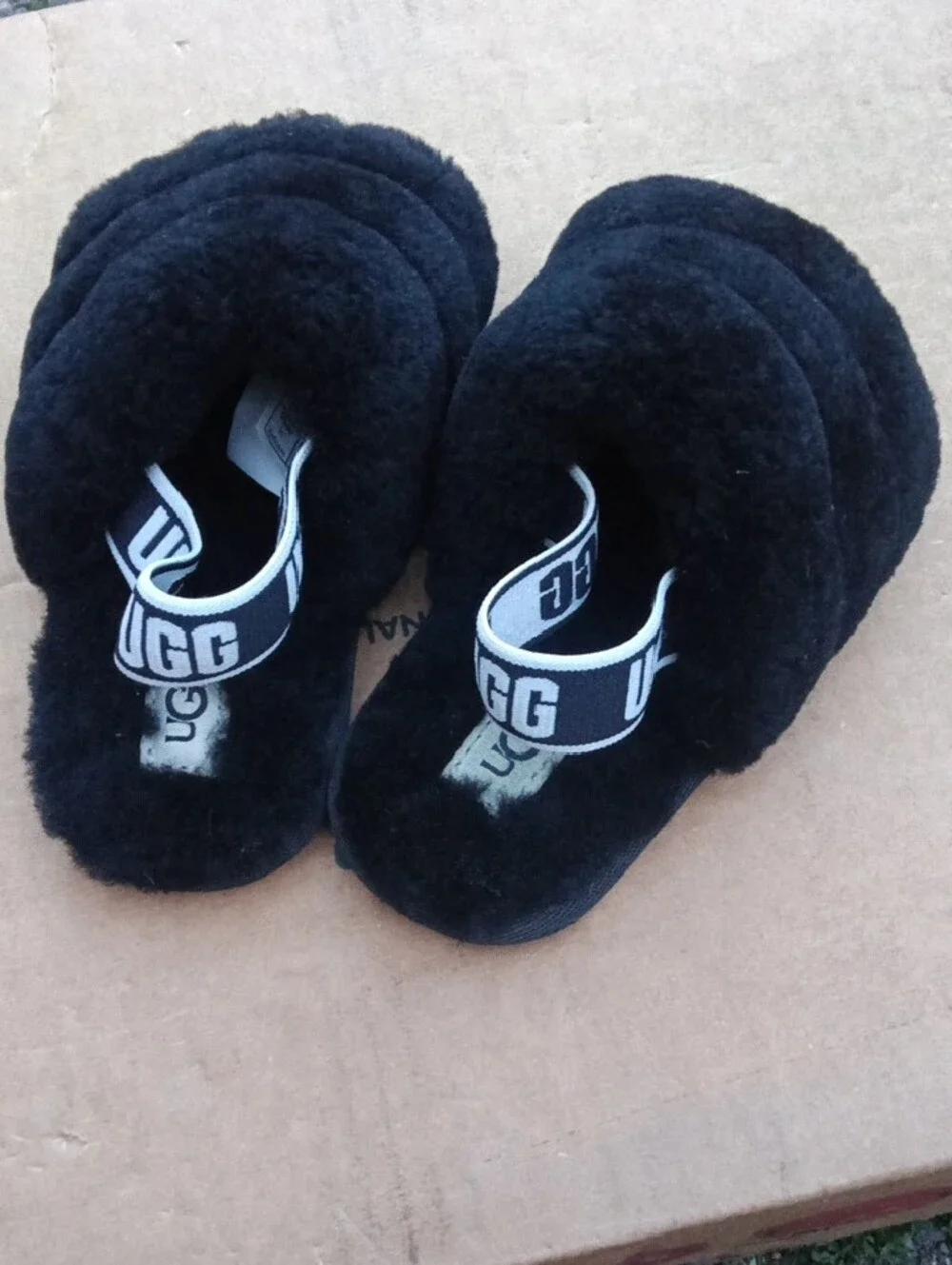 Ugg Kids Black Fuzzy Slide Sandals